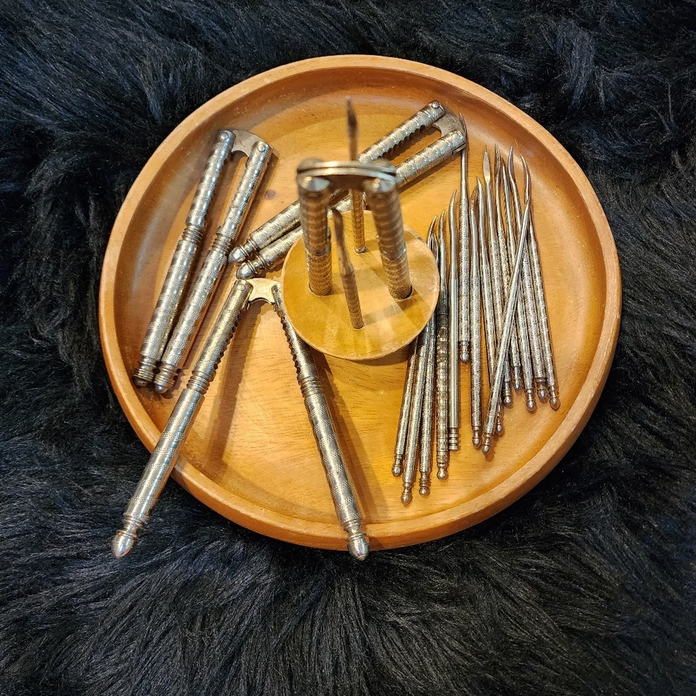Vintage HMQ Henry Marcus Quackenbush Silver Toned Nutcracker and Picks Set of 20
